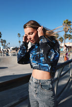 Load image into Gallery viewer, Hand-Painted Cropped Hoodie / Cobalt Black