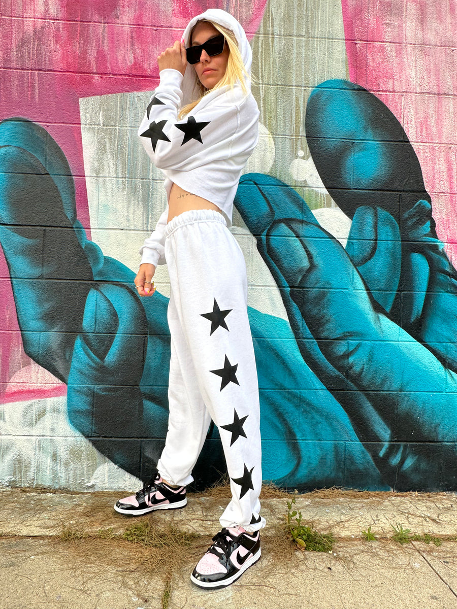 Joggers White Black Star MYRRHEONLINE