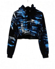 Load image into Gallery viewer, Hand-Painted Cropped Hoodie / Black Cobalt