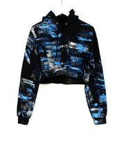 Load image into Gallery viewer, Hand-Painted Cropped Hoodie / Cobalt Black