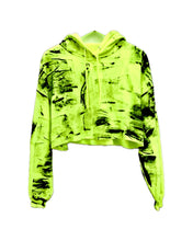 Load image into Gallery viewer, Hand-Painted Cropped Hoodie / Highlighter &amp; Black