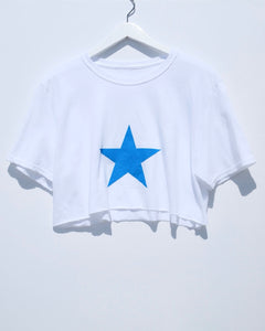 Cropped Crew / Neon Blue Star