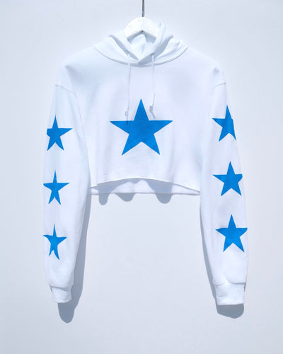 Cropped Hoodie / Neon Blue Star
