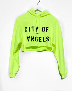 Cropped Hoodie / CITY OF ANGELS Neon Yellow