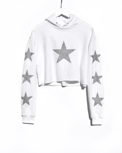 Cropped Hoodie / White Silver Star