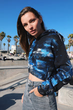 Load image into Gallery viewer, Hand-Painted Cropped Hoodie / Cobalt Black