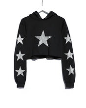 Load image into Gallery viewer, Cropped Hoodie / Black Silver Star