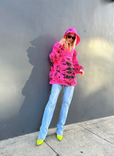 Load image into Gallery viewer, Hand-Painted Pocket Hoodie / Neon Pink &amp; Black