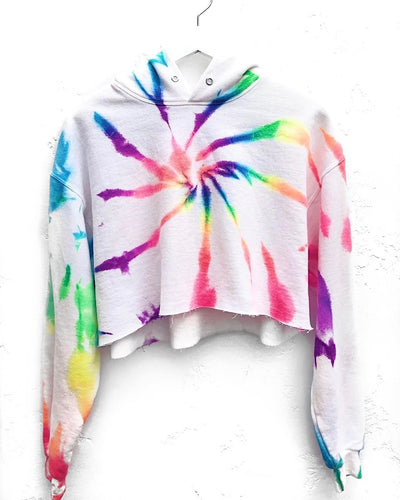 Tie-Dyed Cropped Hoodie / Neon Rainbow