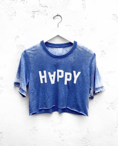 Cropped T-Shirt / HAPPY Vintage Blue